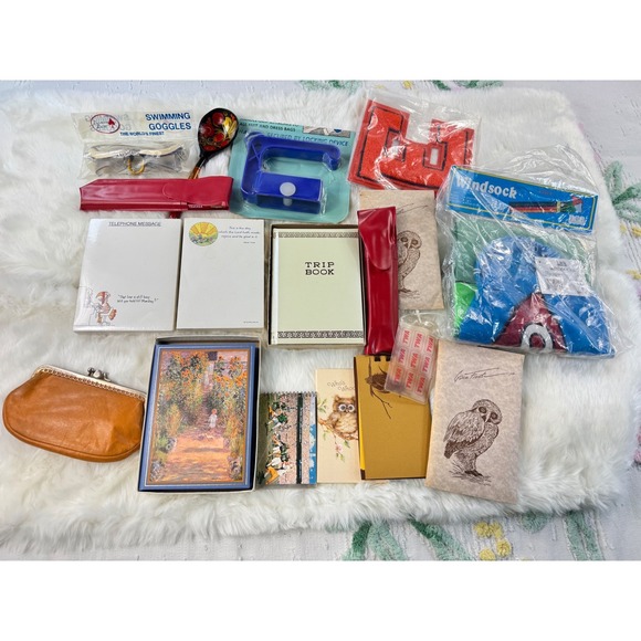 Other - Vintage Owl Trip Book Address Telephone Memo‎ Pad Pencils Wind Sock Set Lot